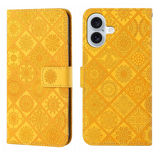 For iPhone 16 Plus Ethnic Style Embossed Pattern Leather Phone Case(Yellow) - iPhone 16 Plus Cases by buy2fix | Online Shopping UK | buy2fix