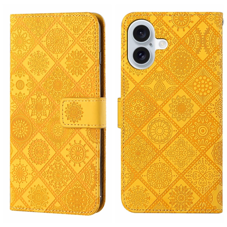 For iPhone 16 Ethnic Style Embossed Pattern Leather Phone Case(Yellow) - iPhone 16 Cases by buy2fix | Online Shopping UK | buy2fix