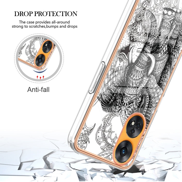 For OPPO Reno8 T 4G Electroplating Marble Dual-side IMD Phone Case(Totem Elephant) - OPPO Cases by buy2fix | Online Shopping UK | buy2fix