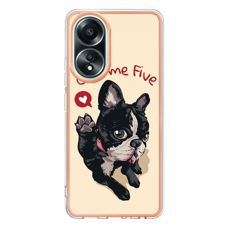 For OPPO A58 4G Electroplating Marble Dual-side IMD Phone Case(Lucky Dog) - OPPO Cases by buy2fix | Online Shopping UK | buy2fix