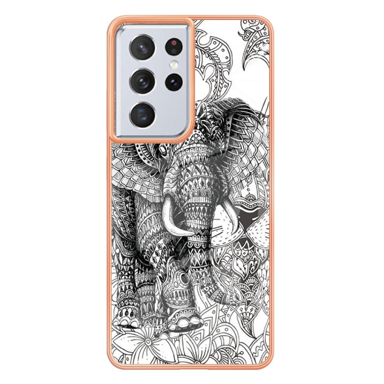 For Samsung Galaxy S21 Ultra 5G Electroplating Marble Dual-side IMD Phone Case(Totem Elephant) - Galaxy S21 Ultra 5G Cases by buy2fix | Online Shopping UK | buy2fix