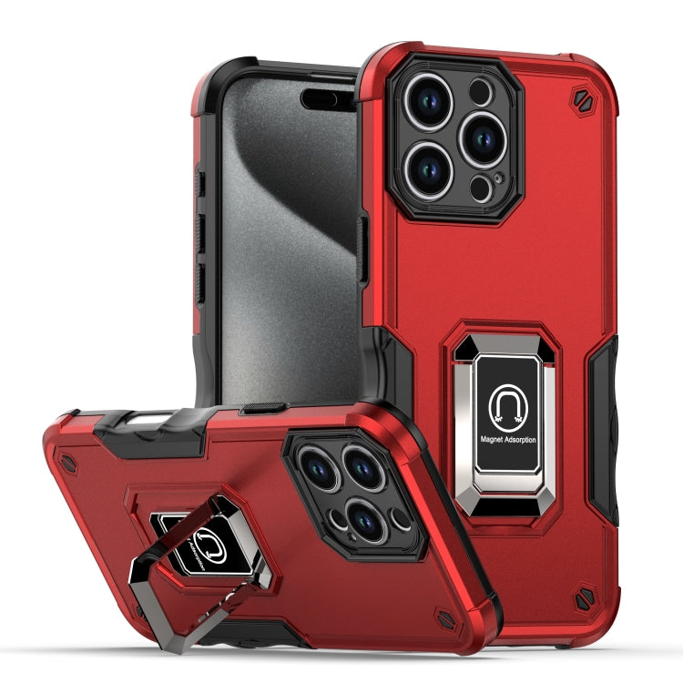 For iPhone 16 Pro Max Ring Holder Non-slip Shockproof Armor Phone Case(Red) - iPhone 16 Pro Max Cases by buy2fix | Online Shopping UK | buy2fix