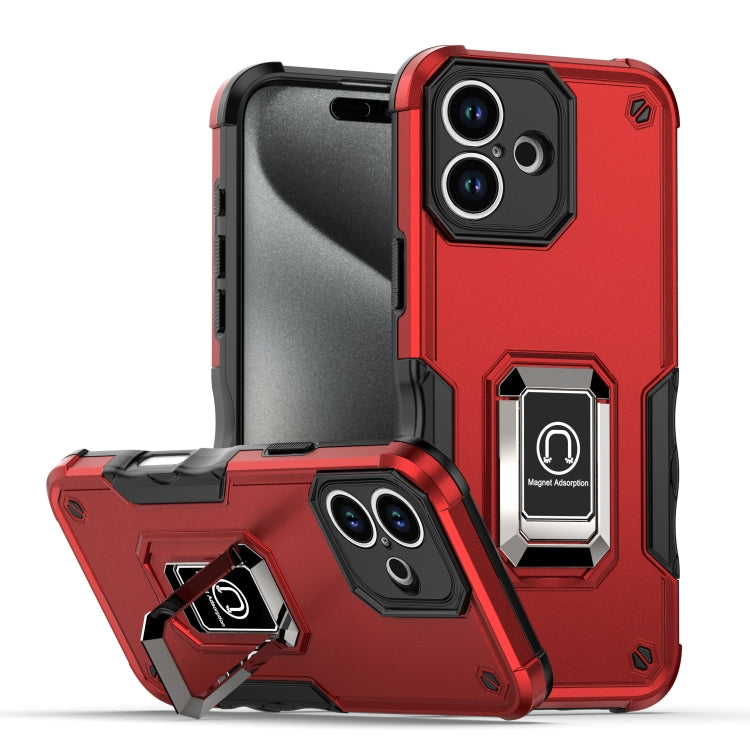 For iPhone 16 Ring Holder Non-slip Shockproof Armor Phone Case(Red) - iPhone 16 Cases by buy2fix | Online Shopping UK | buy2fix