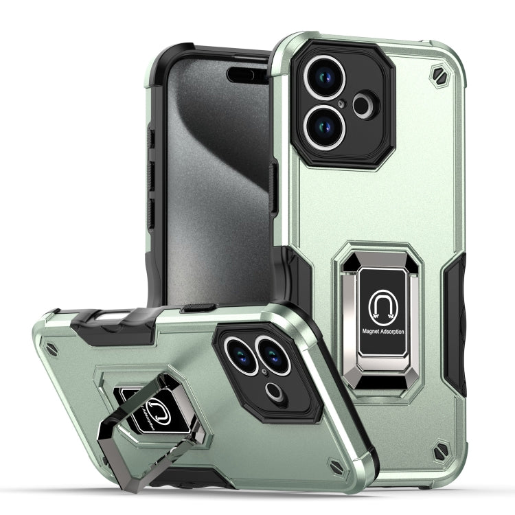 For iPhone 16 Ring Holder Non-slip Shockproof Armor Phone Case(Green) - iPhone 16 Cases by buy2fix | Online Shopping UK | buy2fix