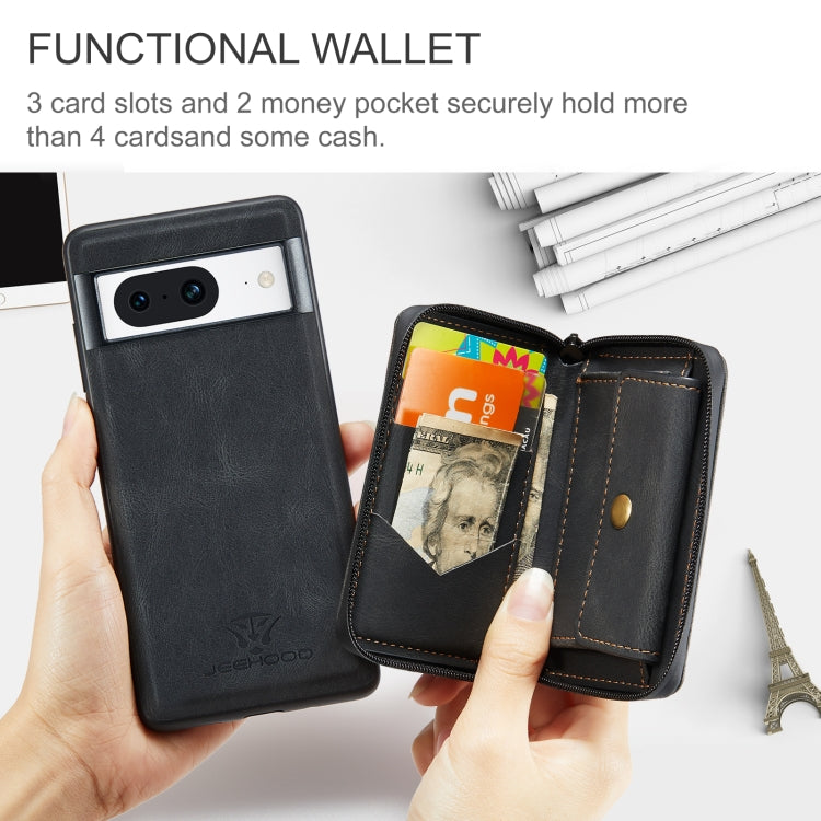 For Google Pixel 8 JEEHOOD Magnetic Zipper Wallet Phone Leather Case(Black) - Google Cases by JEEHOOD | Online Shopping UK | buy2fix