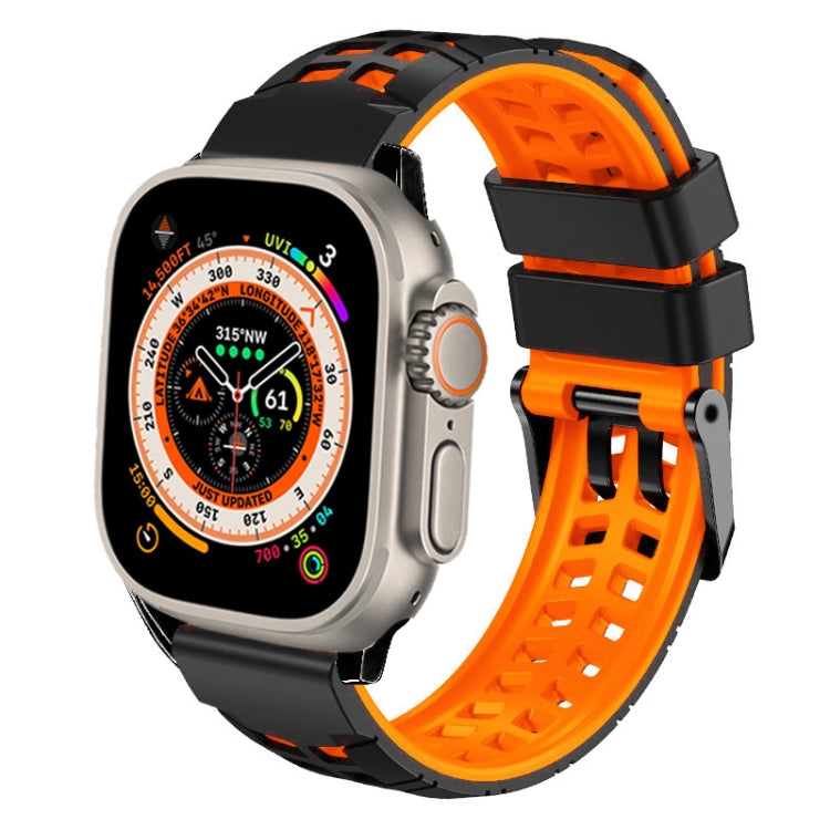 For Apple Watch Ultra 49mm Twill Dual-row Buckle Silicone Watch Band(Black Orange) - Watch Bands by buy2fix | Online Shopping UK | buy2fix