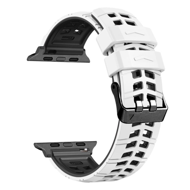 For Apple Watch Series 7 41mm Twill Dual-row Buckle Silicone Watch Band(White Black) - Watch Bands by buy2fix | Online Shopping UK | buy2fix