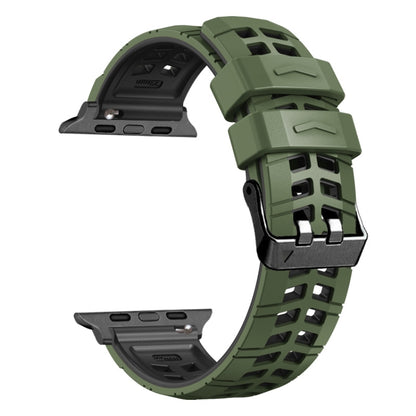 For Apple Watch SE 40mm Twill Dual-row Buckle Silicone Watch Band(Army Green Black) - Watch Bands by buy2fix | Online Shopping UK | buy2fix