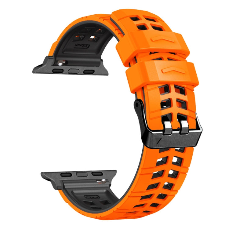 For Apple Watch Series 5 44mm Twill Dual-row Buckle Silicone Watch Band(Orange Black) - Watch Bands by buy2fix | Online Shopping UK | buy2fix