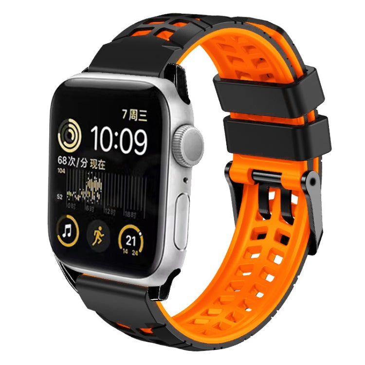 For Apple Watch Series 5 44mm Twill Dual-row Buckle Silicone Watch Band(Black Orange) - Watch Bands by buy2fix | Online Shopping UK | buy2fix