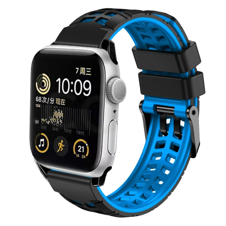 For Apple Watch Series 3 42mm Twill Dual-row Buckle Silicone Watch Band(Black Blue) - Watch Bands by buy2fix | Online Shopping UK | buy2fix