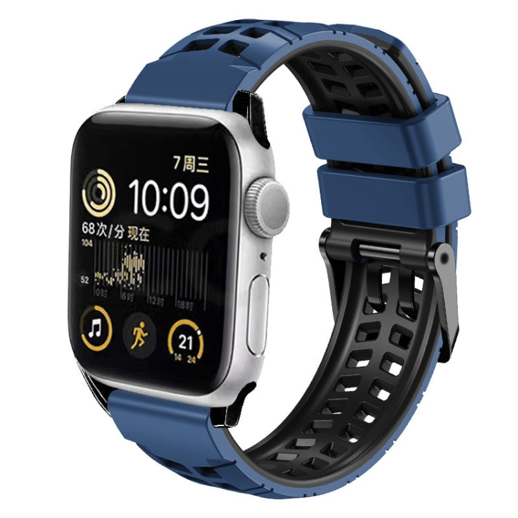 For Apple Watch 42mm Twill Dual-row Buckle Silicone Watch Band(Midnight Blue Black) - Watch Bands by buy2fix | Online Shopping UK | buy2fix