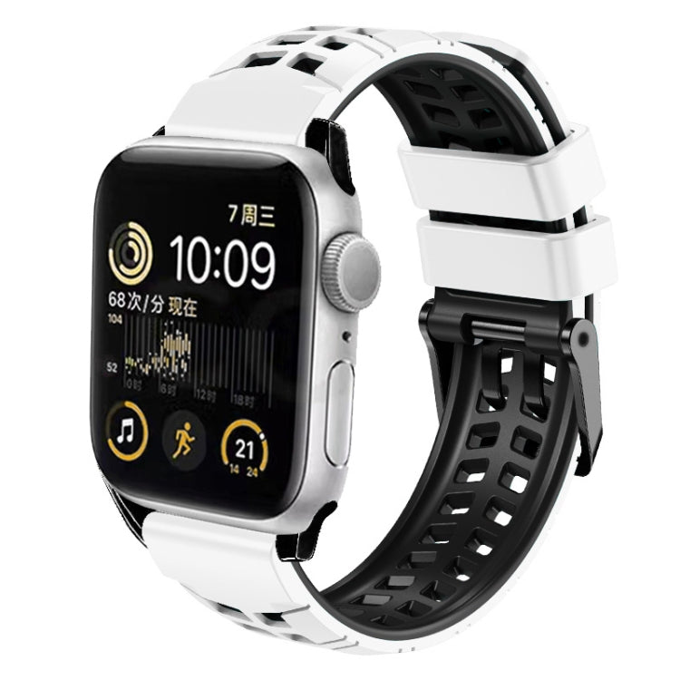 For Apple Watch Series 9 45mm Twill Dual-row Buckle Silicone Watch Band(White Black) - Watch Bands by buy2fix | Online Shopping UK | buy2fix