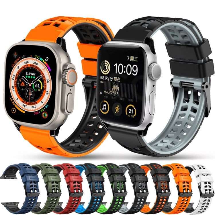 For Apple Watch Series 4 44mm Twill Dual-row Buckle Silicone Watch Band(Orange Black) - Watch Bands by buy2fix | Online Shopping UK | buy2fix