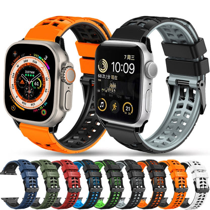 For Apple Watch Series 4 44mm Twill Dual-row Buckle Silicone Watch Band(Black Orange) - Watch Bands by buy2fix | Online Shopping UK | buy2fix