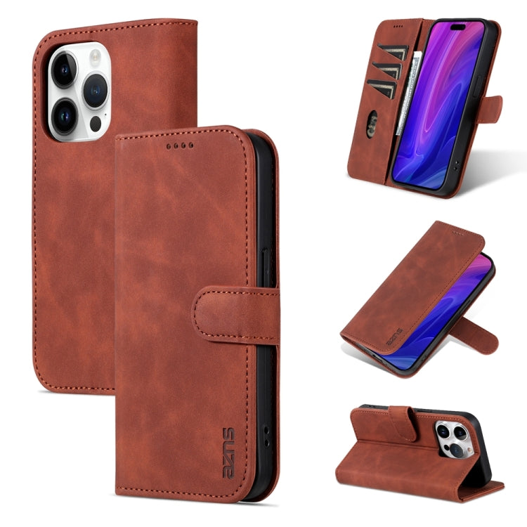 For iPhone 15 Pro Max AZNS Skin Feel Calf Texture Flip Leather Phone Case(Brown) - iPhone 15 Pro Max Cases by AZNS | Online Shopping UK | buy2fix