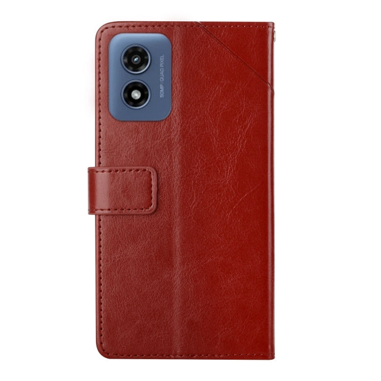 For Motorola Moto G Play 4G 2024 HT01 Y-shaped Pattern Flip Leather Phone Case(Brown) - Motorola Cases by buy2fix | Online Shopping UK | buy2fix
