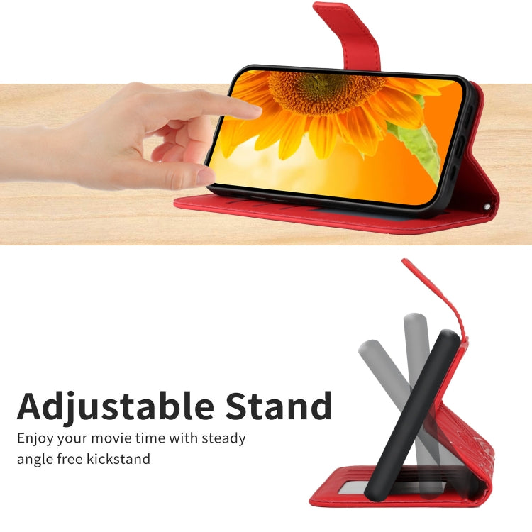 For Motorola Moto G Play 4G 2024 HT04 Skin Feel Sun Flower Embossed Flip Leather Phone Case with Lanyard(Red) - Motorola Cases by buy2fix | Online Shopping UK | buy2fix