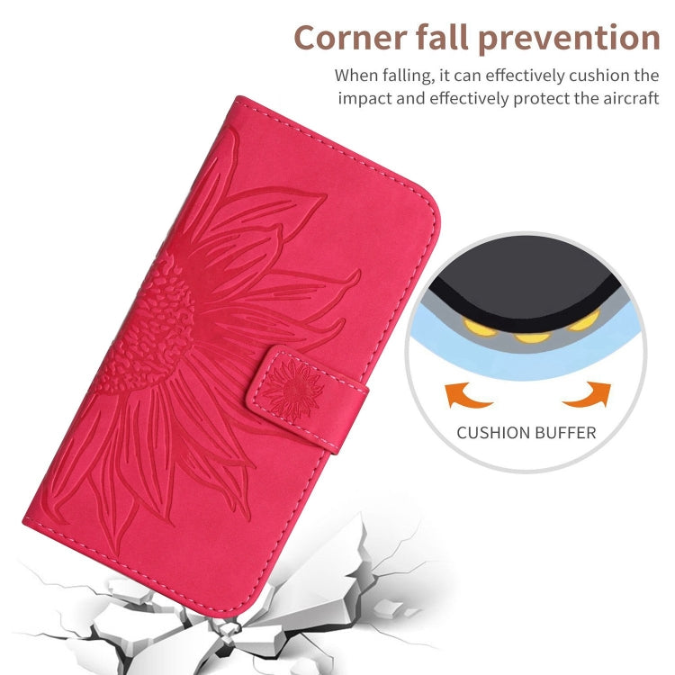 For Motorola Moto G Stylus 5G 2024 HT04 Skin Feel Sun Flower Embossed Flip Leather Phone Case with Lanyard(Rose Red) - Motorola Cases by buy2fix | Online Shopping UK | buy2fix