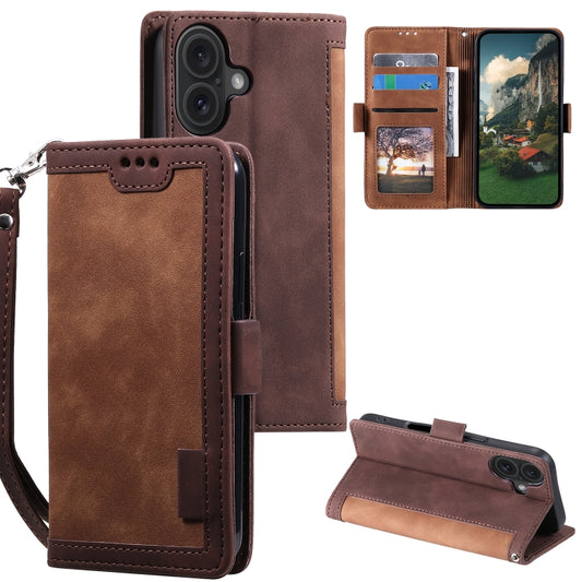 For iPhone 16 Plus Retro Splicing Horizontal Flip Leather Phone Case(Brown) - iPhone 16 Plus Cases by buy2fix | Online Shopping UK | buy2fix