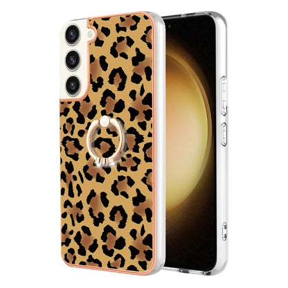 For Samsung Galaxy S22+ 5G Electroplating Dual-side IMD Phone Case with Ring Holder(Leopard Print) - Galaxy S22+ 5G Cases by buy2fix | Online Shopping UK | buy2fix