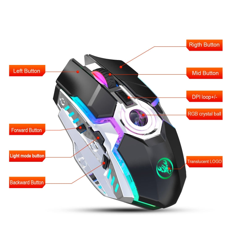 HXSJ T30 2400DPI RGB 2.4GHz Wireless Mouse(Black) - Wireless Mice by HXSJ | Online Shopping UK | buy2fix