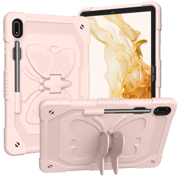 For Samsung Galaxy Tab S9 Butterfly Kickstand Heavy Duty Hard Rugged Tablet Case(Rose Pink) - Galaxy Tab S9 Cases by buy2fix | Online Shopping UK | buy2fix