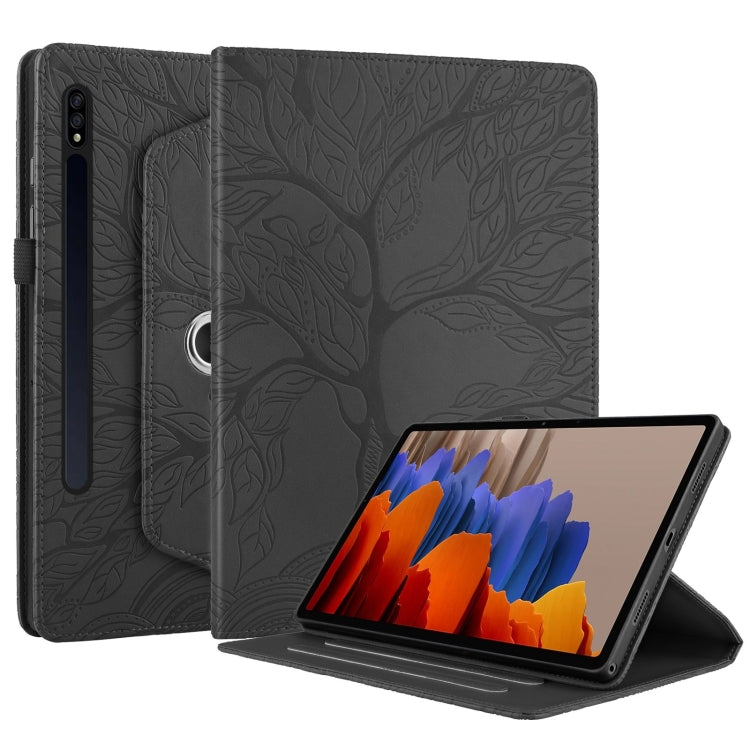 For Samsung Galaxy Tab S9 / S7 / S8 Tree Life Embossed Rotation Leather Tablet Case(Black) - Galaxy Tab S9 Cases by buy2fix | Online Shopping UK | buy2fix