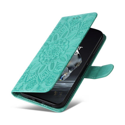 For OnePlus 12 Embossed Sunflower Leather Phone Case(Green) - OnePlus Cases by buy2fix | Online Shopping UK | buy2fix