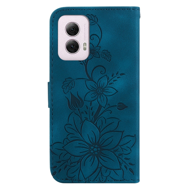 For Motorola Moto G Power 5G 2024 Lily Embossed Leather Phone Case(Dark Blue) - Motorola Cases by buy2fix | Online Shopping UK | buy2fix