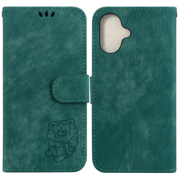 For iPhone 16 Plus Little Tiger Embossed Leather Phone Case(Green) - iPhone 16 Plus Cases by buy2fix | Online Shopping UK | buy2fix