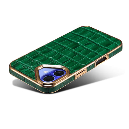 For iPhone 16 Denior Crocodile Texture Genuine Leather Electroplating Phone Case(Green) - More iPhone Cases by Denior | Online Shopping UK | buy2fix