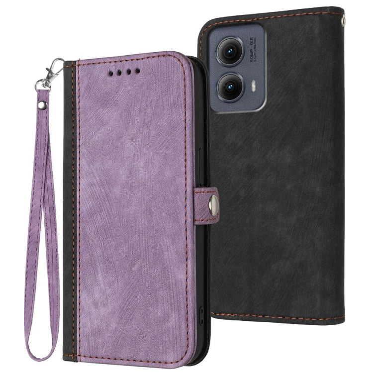 For Motorola Edge 5G 2024 Side Buckle Double Fold Hand Strap Leather Phone Case(Purple) - Motorola Cases by buy2fix | Online Shopping UK | buy2fix