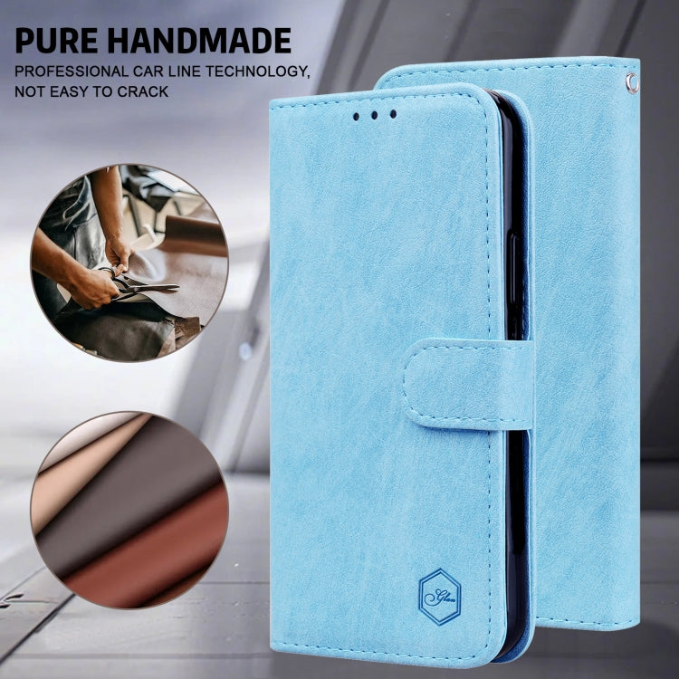 For iPhone 16 Plus Skin Feeling Oil Leather Texture PU + TPU Phone Case(Light Blue) - iPhone 16 Plus Cases by buy2fix | Online Shopping UK | buy2fix