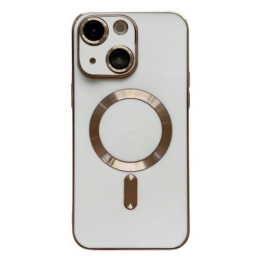 For iPhone 14 Plus Magsafe Plating TPU Phone Case with Lens Film(White) - iPhone 14 Plus Cases by buy2fix | Online Shopping UK | buy2fix