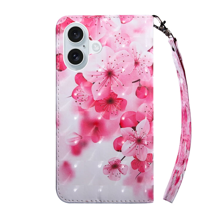 For iPhone 16 3D Painted Leather Phone Case(Red Flower) - iPhone 16 Cases by buy2fix | Online Shopping UK | buy2fix