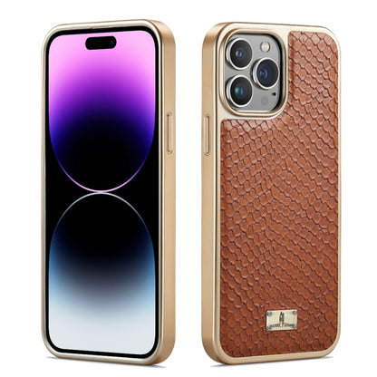 For iPhone 15 Pro Max Fierre Shann Snake Texture Electroplating PU Phone Case(Brown) - iPhone 15 Pro Max Cases by FIERRE SHANN | Online Shopping UK | buy2fix