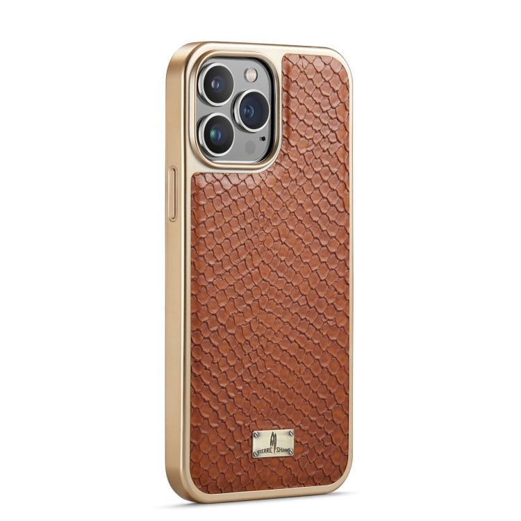 For iPhone 15 Pro Max Fierre Shann Snake Texture Electroplating PU Phone Case(Brown) - iPhone 15 Pro Max Cases by FIERRE SHANN | Online Shopping UK | buy2fix