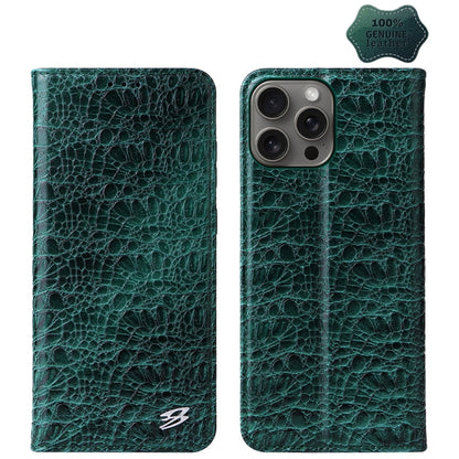 For iPhone 16 Pro Max Fierre Shann Crocodile Texture Magnetic Genuine Leather Phone Case(Green) - iPhone 16 Pro Max Cases by FIERRE SHANN | Online Shopping UK | buy2fix