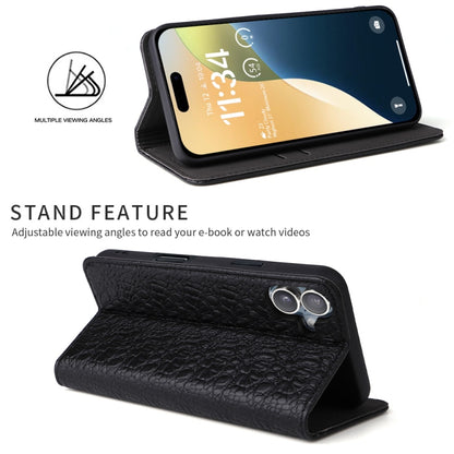 For iPhone 16 Fierre Shann Crocodile Texture Magnetic Genuine Leather Phone Case(Black) - iPhone 16 Cases by FIERRE SHANN | Online Shopping UK | buy2fix