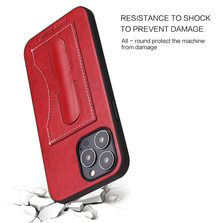 For iPhone 15 Pro Max Fierre Shann Holder Back Cover PU Phone Case(Red) - iPhone 15 Pro Max Cases by FIERRE SHANN | Online Shopping UK | buy2fix