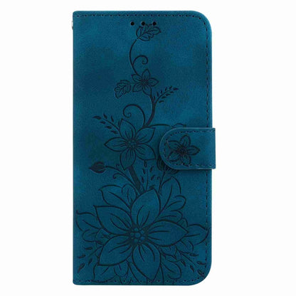 For Samsung Galaxy S22 Ultra 5G Lily Embossed Leather Phone Case(Dark Blue) - Galaxy S22 Ultra 5G Cases by buy2fix | Online Shopping UK | buy2fix