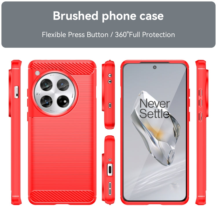 For OnePlus 12 Carbon Fiber Brushed Texture TPU Phone Case(Red) - OnePlus Cases by buy2fix | Online Shopping UK | buy2fix