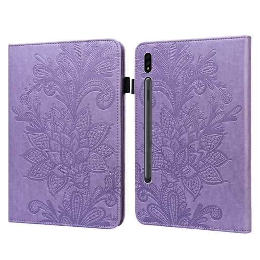 For Samsung Galaxy Tab S9 Lace Flower Embossing Pattern Leather Tablet Case(Purple) - Galaxy Tab S9 Cases by buy2fix | Online Shopping UK | buy2fix