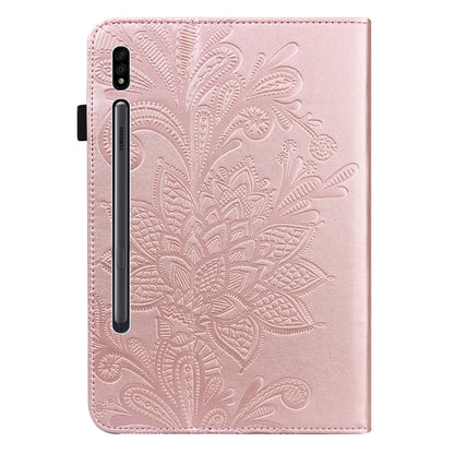 For Samsung Galaxy Tab S9 Lace Flower Embossing Pattern Leather Tablet Case(Gold) - Galaxy Tab S9 Cases by buy2fix | Online Shopping UK | buy2fix