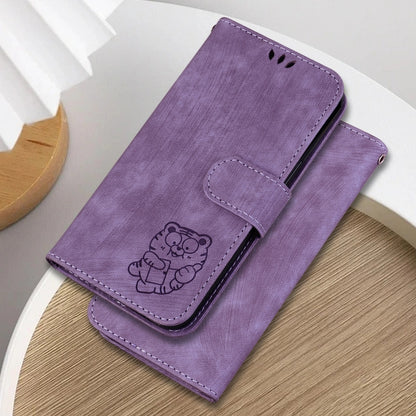 For Motorola Moto G Play 4G 2024 Little Tiger Embossed Leather Phone Case(Purple) - Motorola Cases by buy2fix | Online Shopping UK | buy2fix