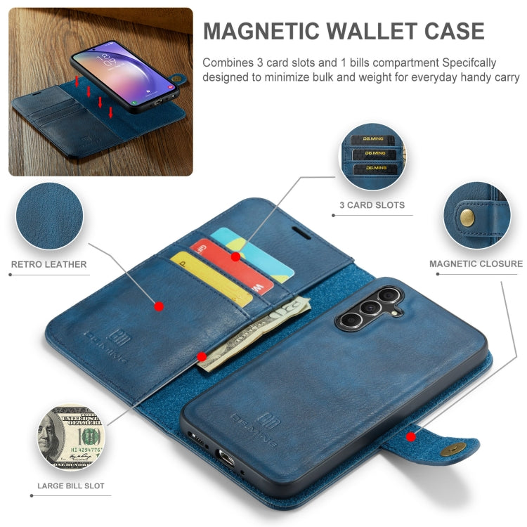 For Samsung Galaxy A35 5G DG.MING Crazy Horse Texture Detachable Magnetic Leather Case(Blue) - Galaxy Phone Cases by DG.MING | Online Shopping UK | buy2fix