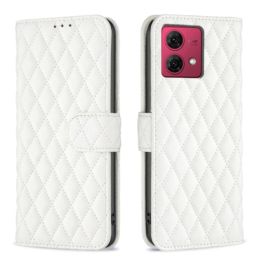For Motorola Moto G84 Diamond Lattice Wallet Flip Leather Phone Case(White) - Motorola Cases by buy2fix | Online Shopping UK | buy2fix
