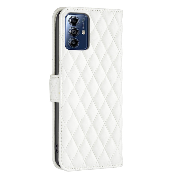 For Motorola Moto G Play 2024 Diamond Lattice Wallet Flip Leather Phone Case(White) - Motorola Cases by buy2fix | Online Shopping UK | buy2fix