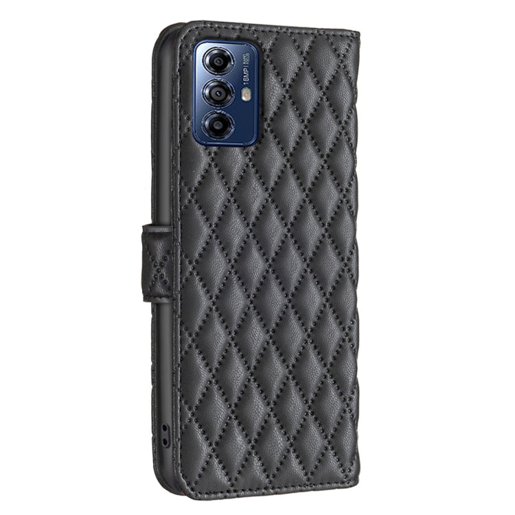 For Motorola Moto G Play 2024 Diamond Lattice Wallet Flip Leather Phone Case(Black) - Motorola Cases by buy2fix | Online Shopping UK | buy2fix